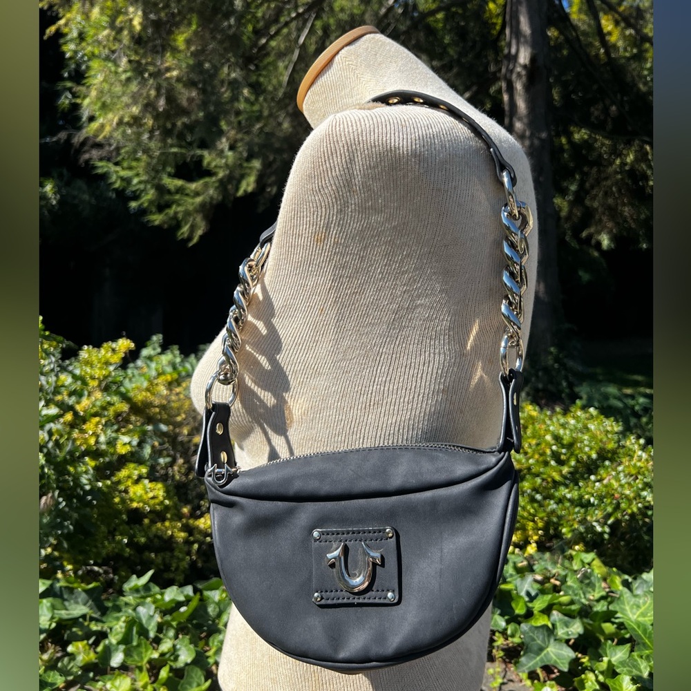 True Religion Horseshoe Faux Suede Black Chain Purse